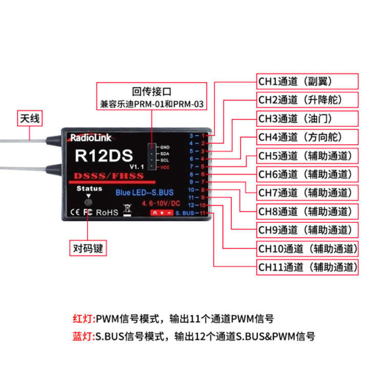 Lodi R12DS Twelve Channel Dual Antenna Receiver Compatible AT9 AT9S PRO AT10II Remote Control - Image 3