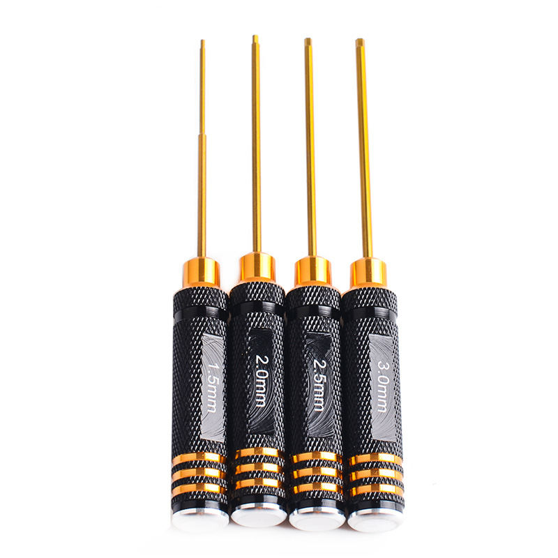 RC Remote Control Car Assembly Maintenance Disassembly Tool Black Gold Plated Titanium Hexagon Socket Titanium Alloy Cutter Head 4 Piece Set - Image 3