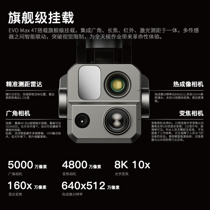 EVO Max 4T Integrated Wide Angle Zoom Infrared Laser Ranging Omnidirectional Obstacle Avoidance UAV - Image 2