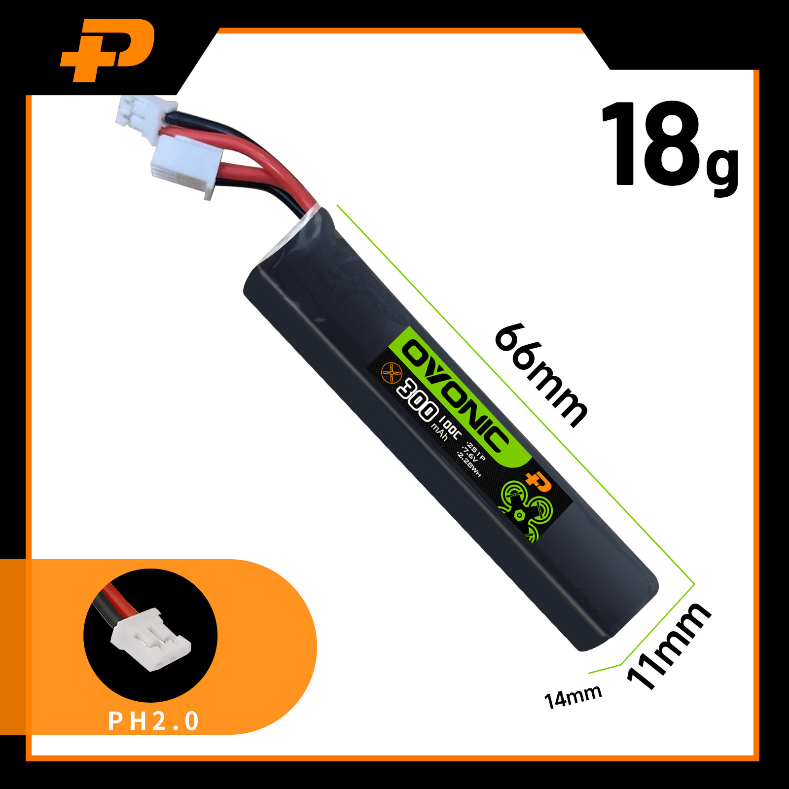 Ovonic 350-mAh, 450-mAh, 550-mAh, 650-mAh 1S/2S HV-LiPo-Akku mit 100C für FPV-Renndrohnen - Image 3