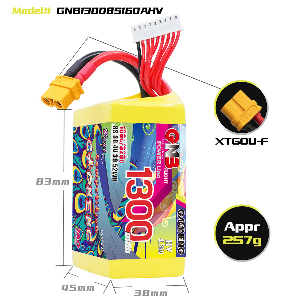 GNB High Energy 1300mAh 8S 30,4V 160°C LiPo-Akku für FPV-Drohnen und Hubschrauber - Image 2