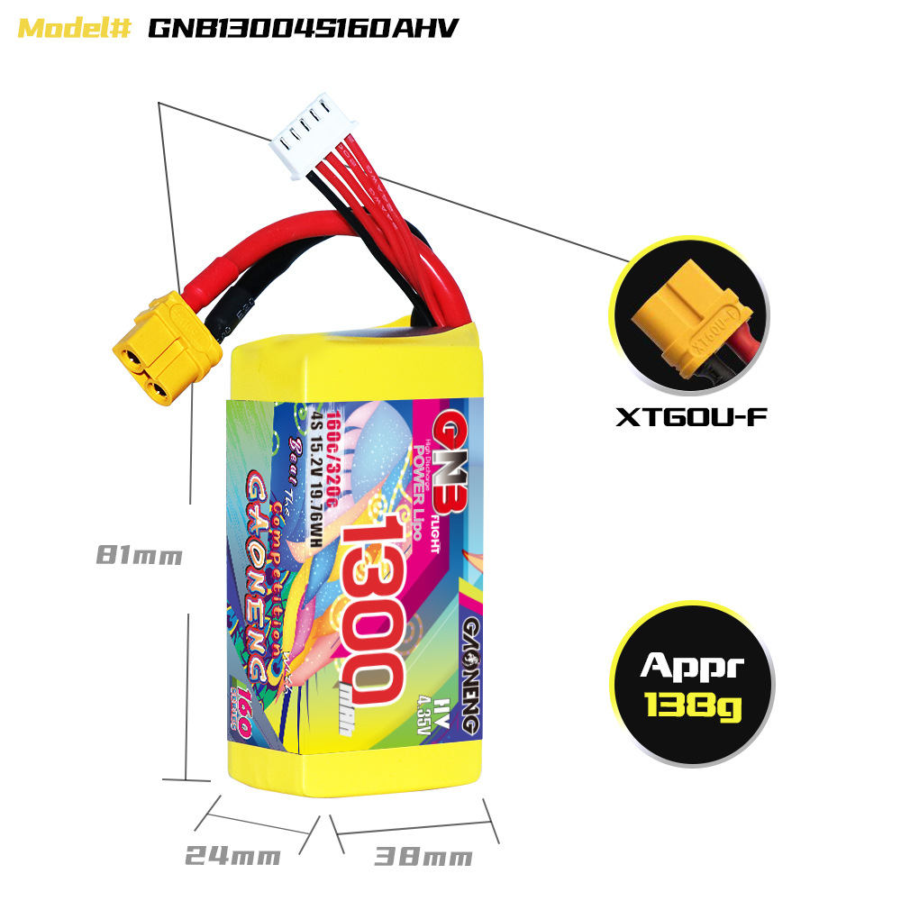 GNB High Energy 1300mAh 4S 15.2V 160C HV LiPo Battery for FPV Drone - Image 2