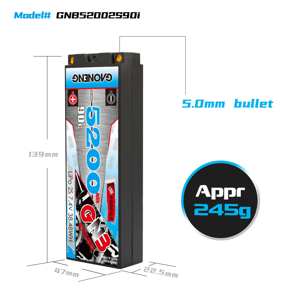 GNB High Energy 5200 mAh 7,4 V 2S 90°C Hartschalen-LCG-Lithium-Akku für 1/10 RC-Rennwagen - Image 2
