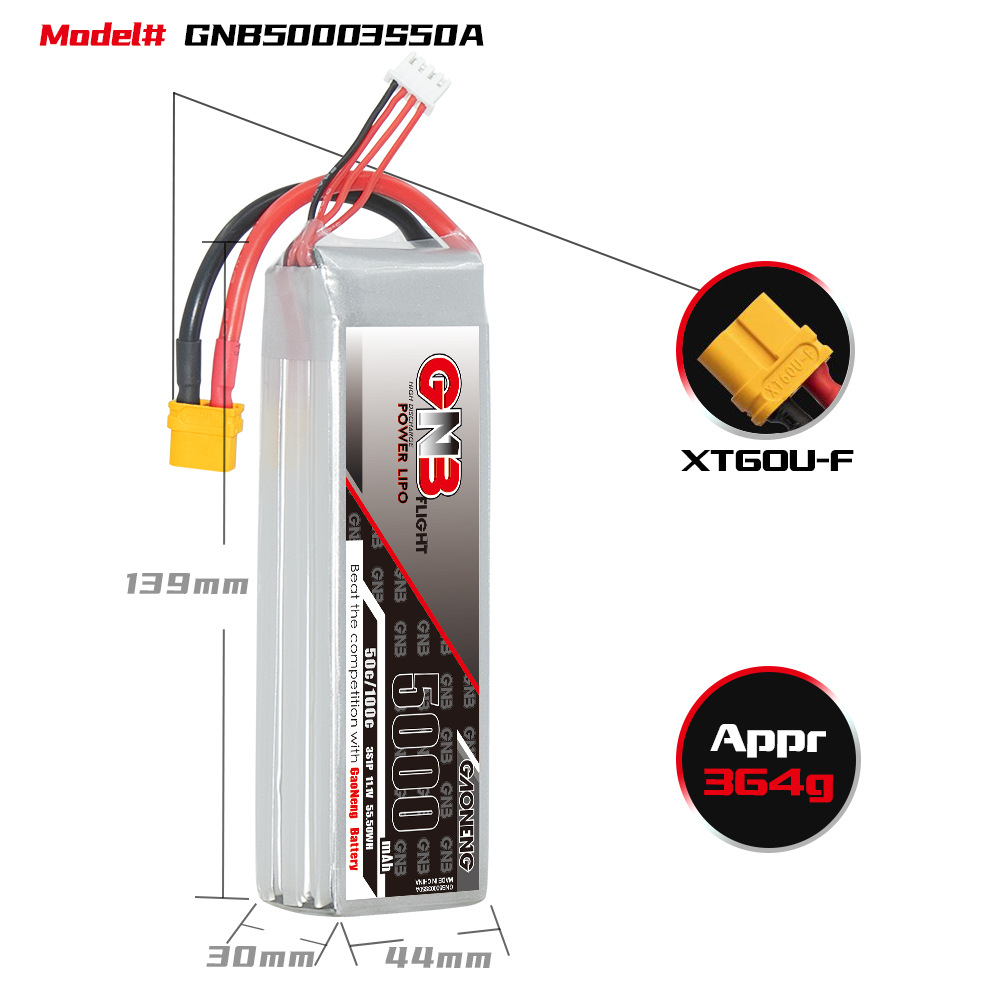 GNB High Energy 5000 mAh 3S 11,1 V 50 C LiPo-Akku für RC-Autos, Modellschiffe und FPV-Festflügler GNB50003S50A - Image 2