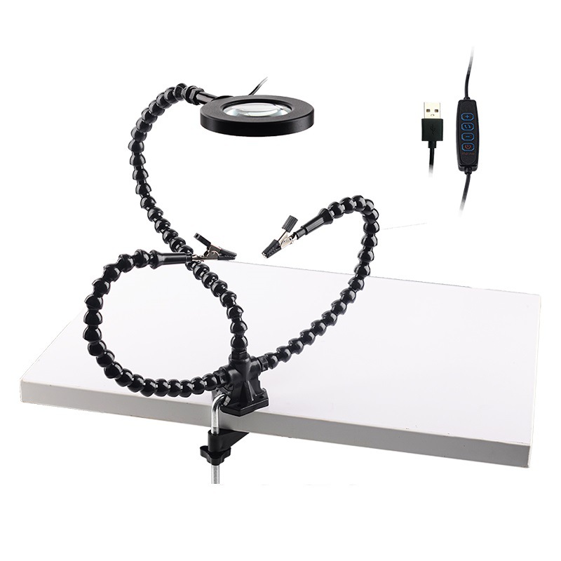 Universal Arm Aluminum Alloy Clamp Soldering Station 3 Hole PCB Welding Auxiliary Tool Three Claw LED Magnifying Glass - Image 4