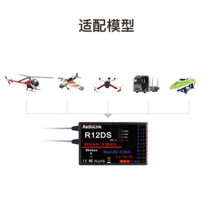 Lodi R12DS Twelve Channel Dual Antenna Receiver Compatible AT9 AT9S PRO AT10II Remote Control - Image 2