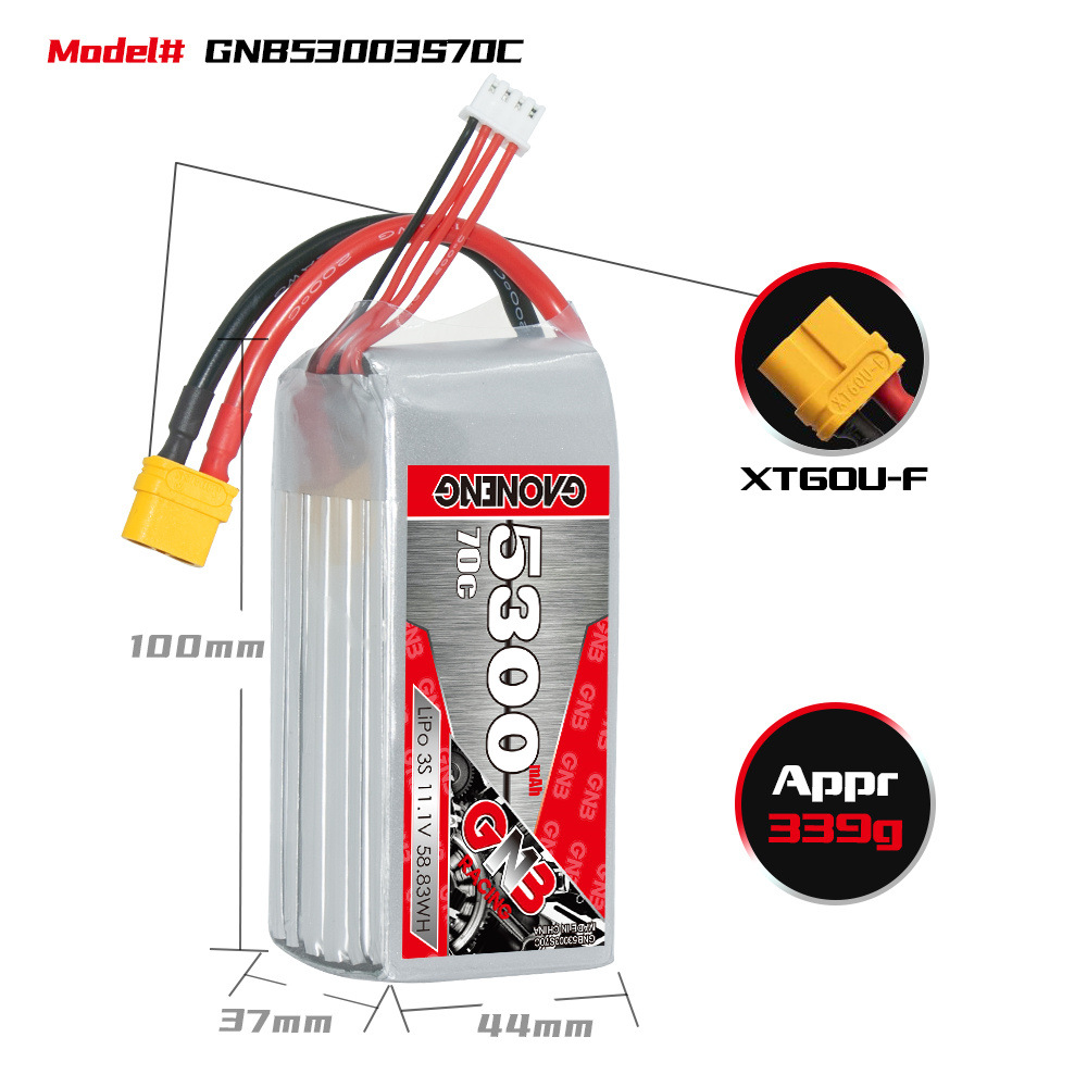GNB High Energy 5300mAh 3S 11,1V 70C Lithium-Batterie für RC-Autos, Schiffe, Flugzeuge und Roboter GNB53003S70C - Image 2