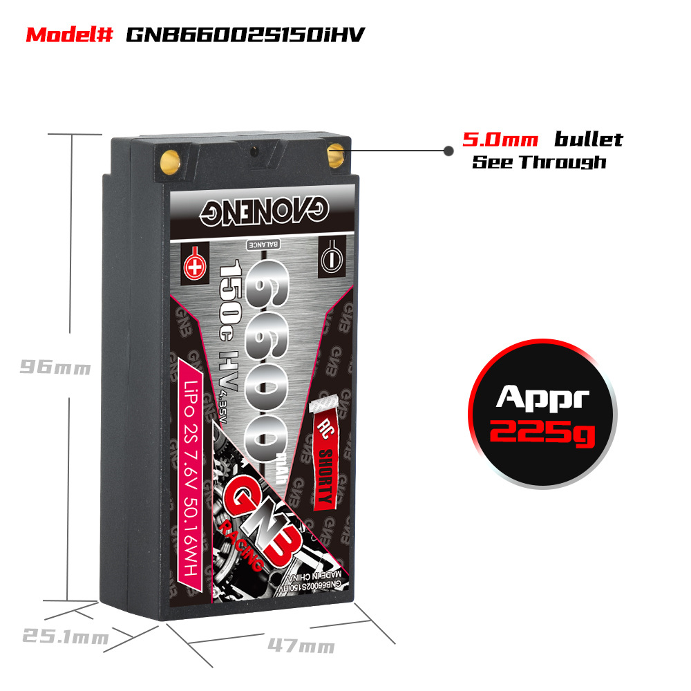 GNB High Energy 6600mAh 2S 7.6V 150C HV Hard Shell LiPo Battery for 1/10 RC Car - Image 2
