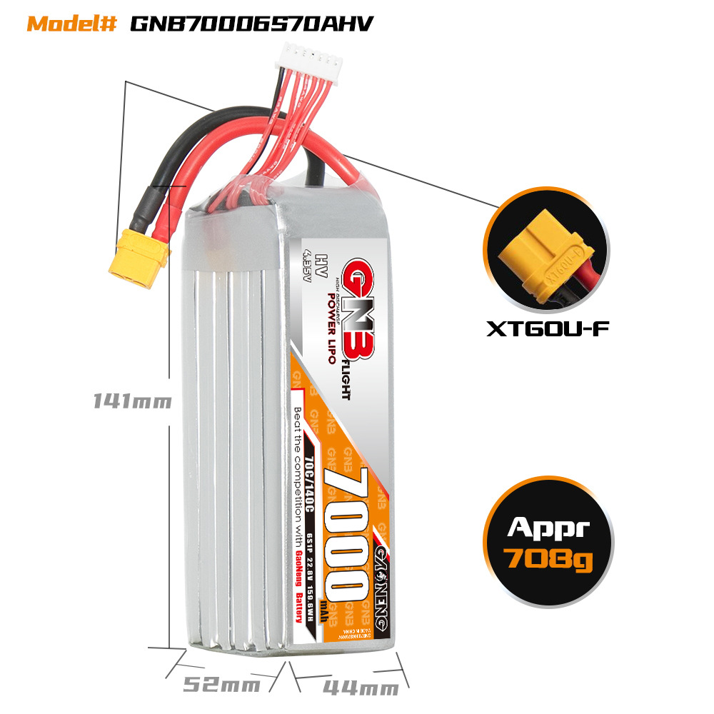 GNB Hochleistungs-Akku mit 7000 mAh, 6S, 22,8 V und 70 C für RC-Autos, Modellschiffe und Hubschrauber - Image 2