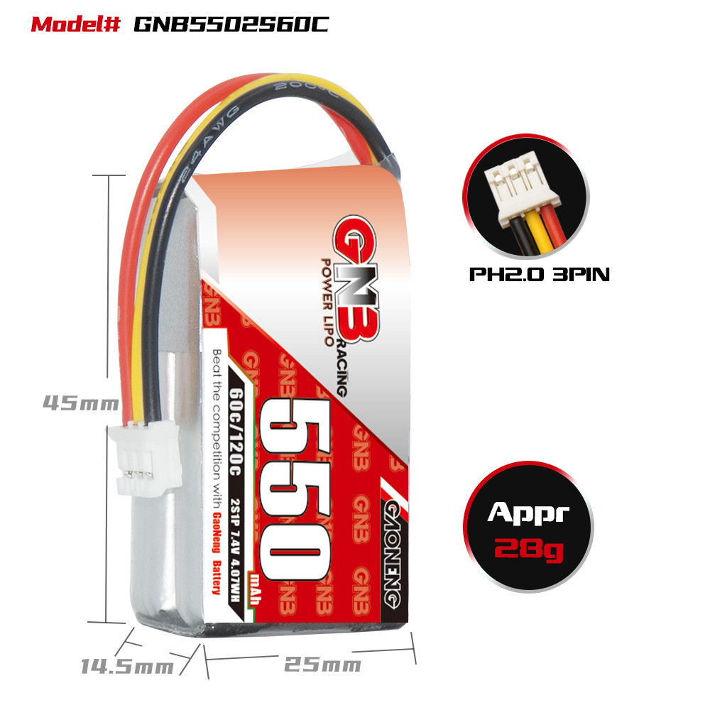 GNB 550mAh 2S 7,4V 60C Hochleistungs-LiPo-Akku für 1:28 RC-Mosquito-Autos - Image 2