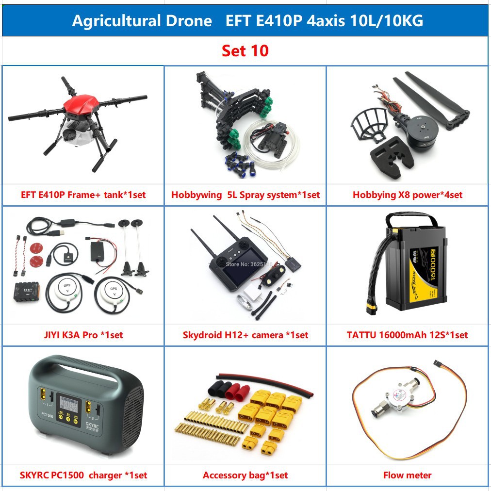 EFT Wing Fly E410P 10L Agricultural Plant Protection Drone Frame Quadcopter with Integrated Center Plate - Image 2