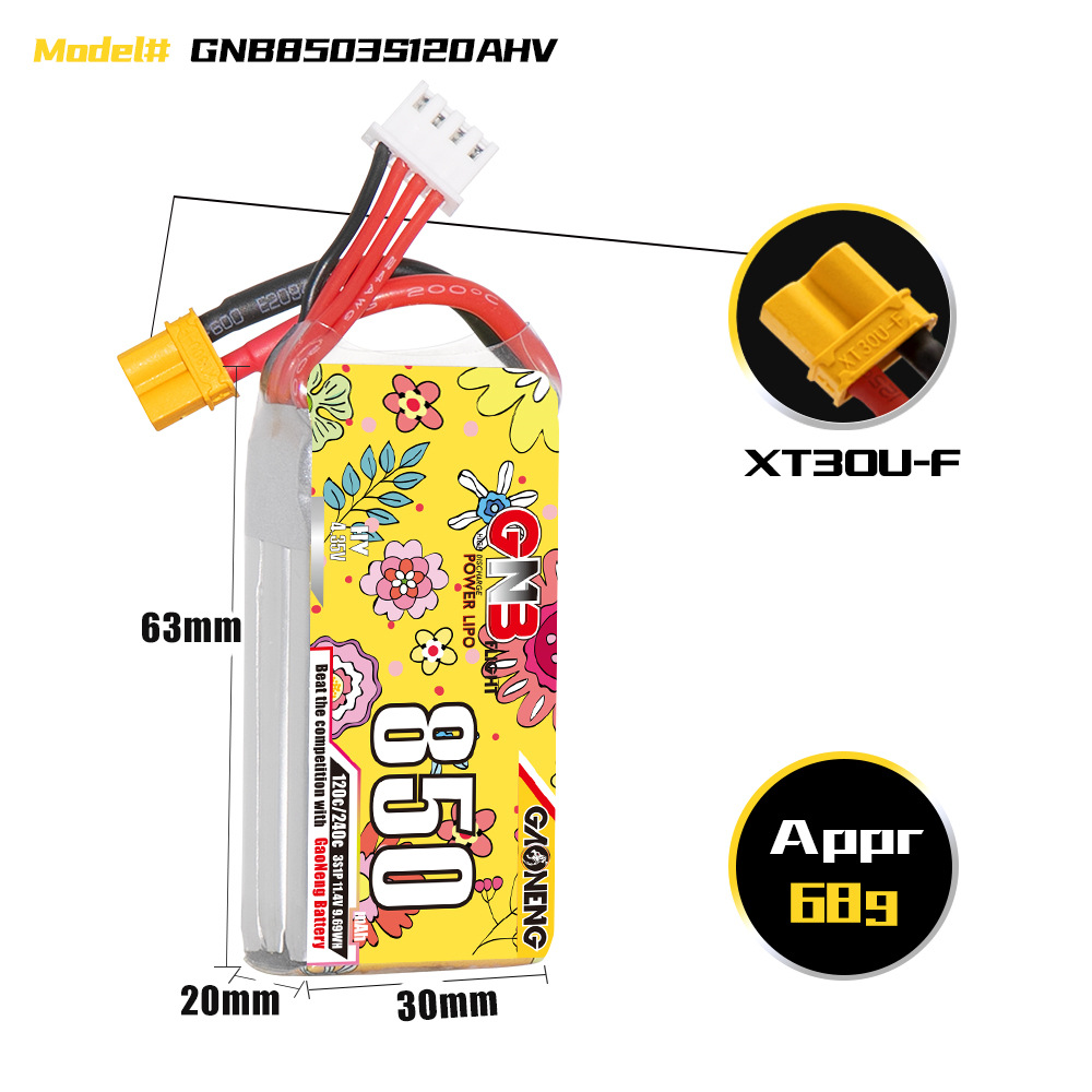 GNB High Energy 850mAh 3S 11,4V 120C LiHV-Akku für 2-2,5-Zoll-FPV-Drohnen - Image 2