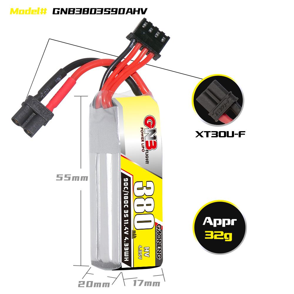 GNB High Energy 380mAh 3S 11.4V 90C HV Lipo Battery for FPV Drones RC Aircraft - Image 2