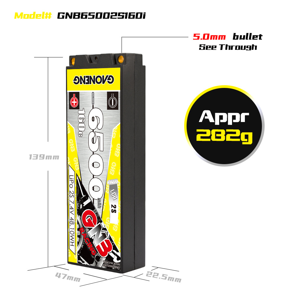 GNB HighEnergy 6500Mah 2S 7.4V 160C LCG Lithium Battery for 1/10 RC Car - Image 2
