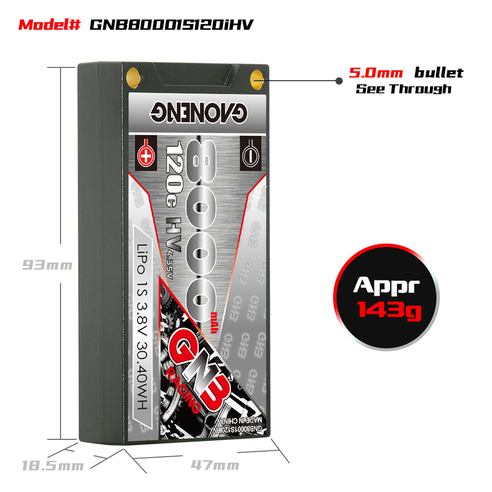 GNB High Energy 8000mAh 1S 3V 120C HV-Hartschalen-LiHV-Akku für RC-Autos - Image 2