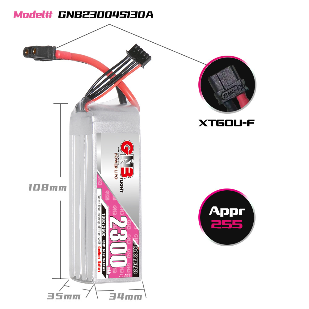 GNB 2300mAh 4S 14,8V 130C LiPo-Akku für FPV-Renn-Drohnen und Segelflugmodelle - Image 2
