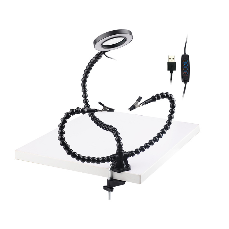 Universal Arm Aluminum Alloy Clamp Soldering Station 3 Hole PCB Welding Auxiliary Tool Three Claw LED Magnifying Glass - Image 5