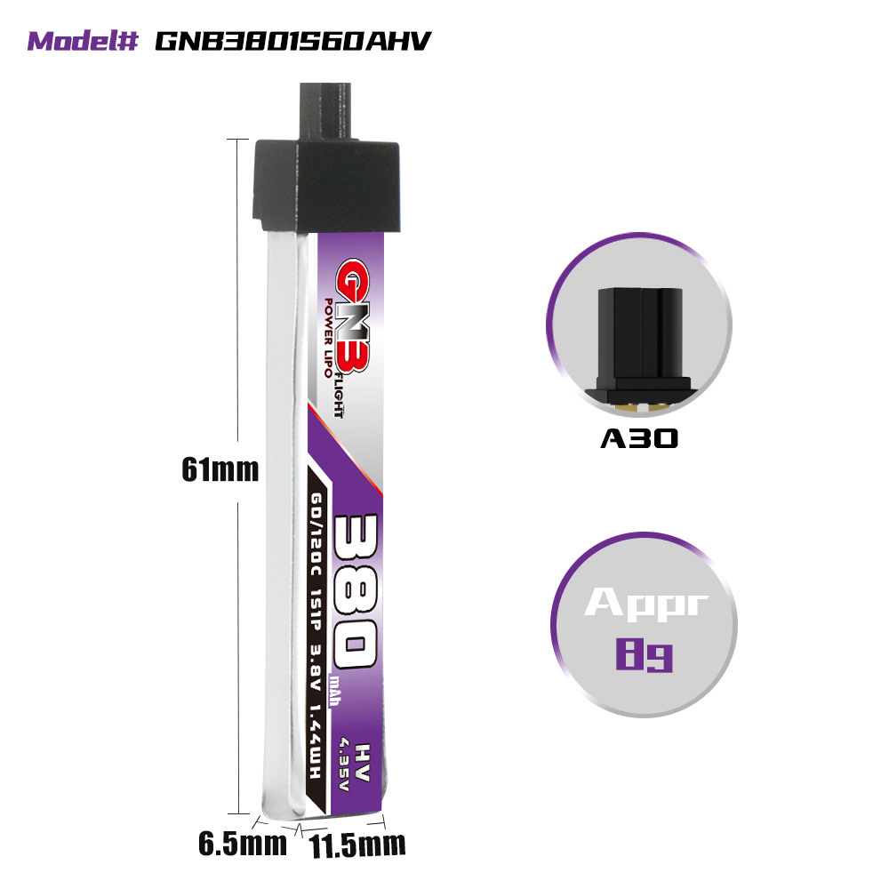 High Energy 380mAh 1S 3V 60C HV A30 FPV High Rate Lithium Battery for Indoor Traversing Machine - Image 2