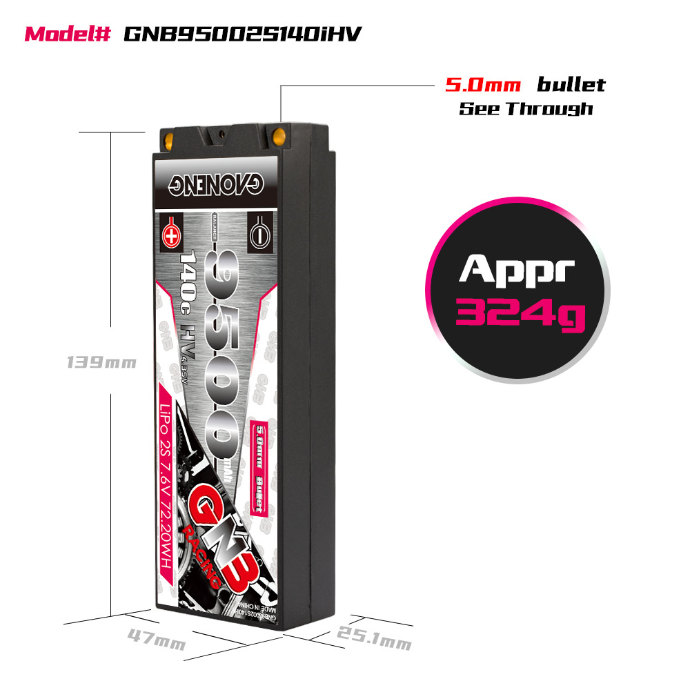 GNB High Energy 9500mAh 2S 7.6V 140C HV Lipo Battery for 1/10 RC Drift Big Foot Car Model - Image 2