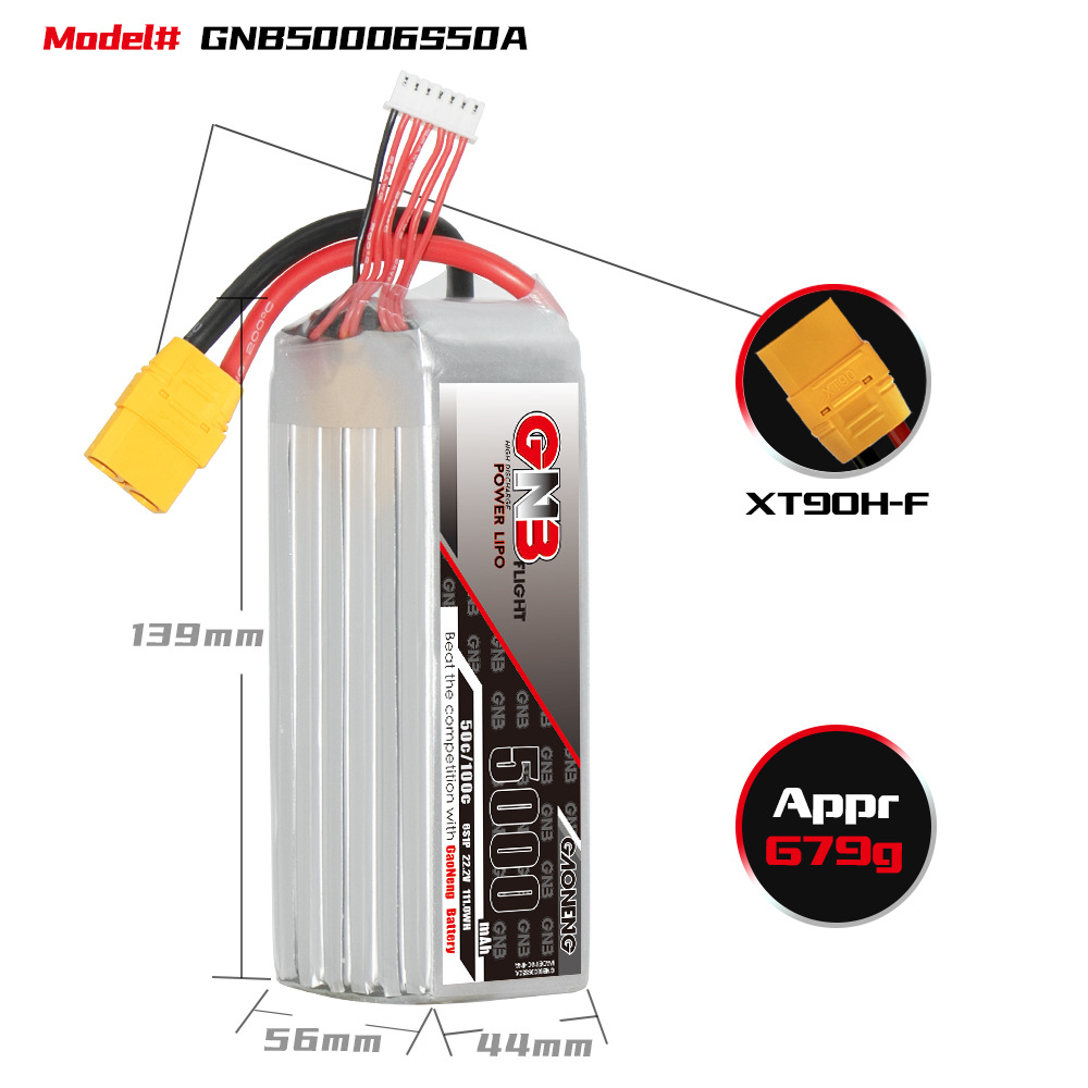 GNB High Energy 5000mAh 6S 22,2V 50C LiPo-Akku für RC-Autos, Boote und Hubschrauber GNB50006S50A - Image 2
