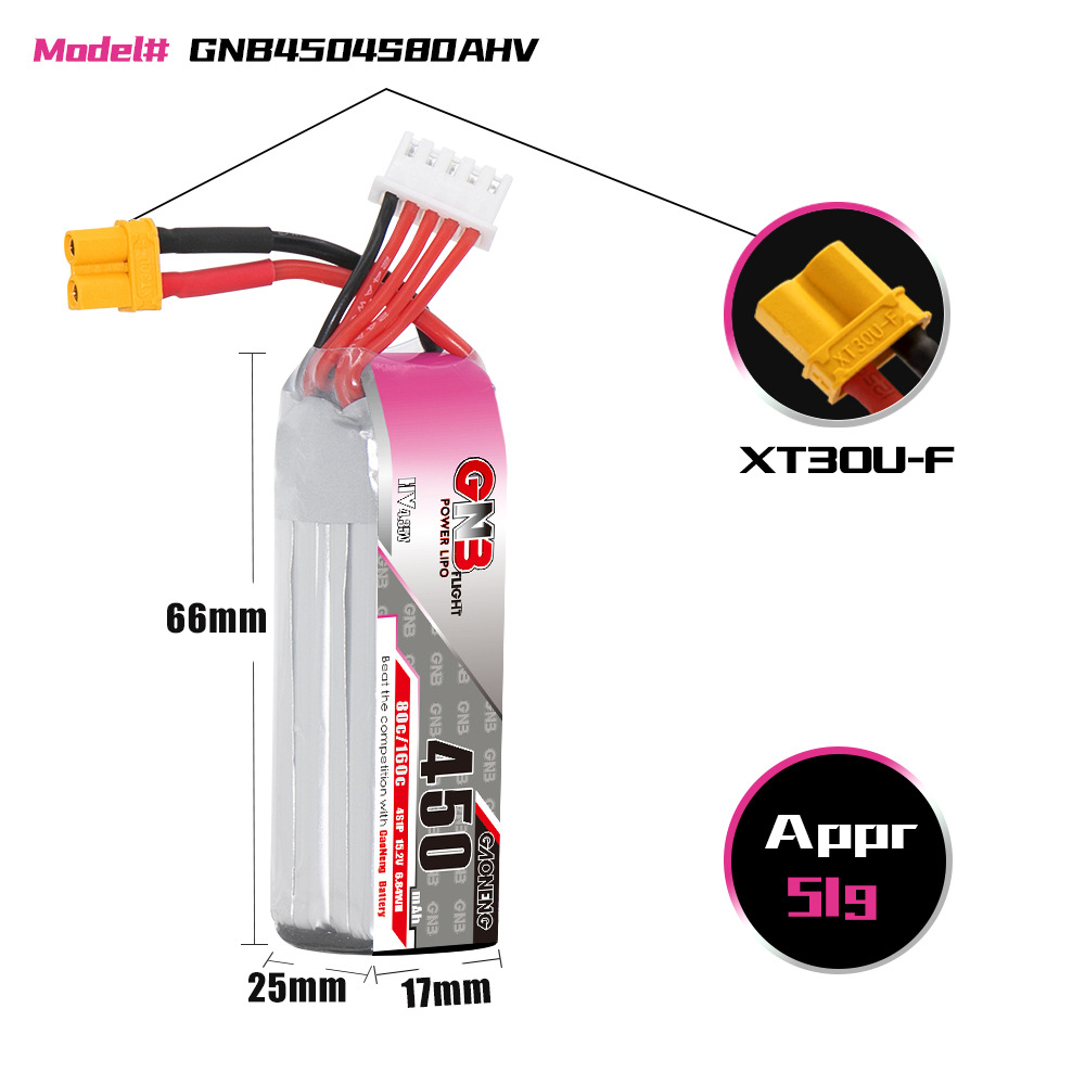 GNB 450 mAh 4S 15,2 V 80 C HV-LiPo-Akku für Mini-FPV-Drohnen - Image 2