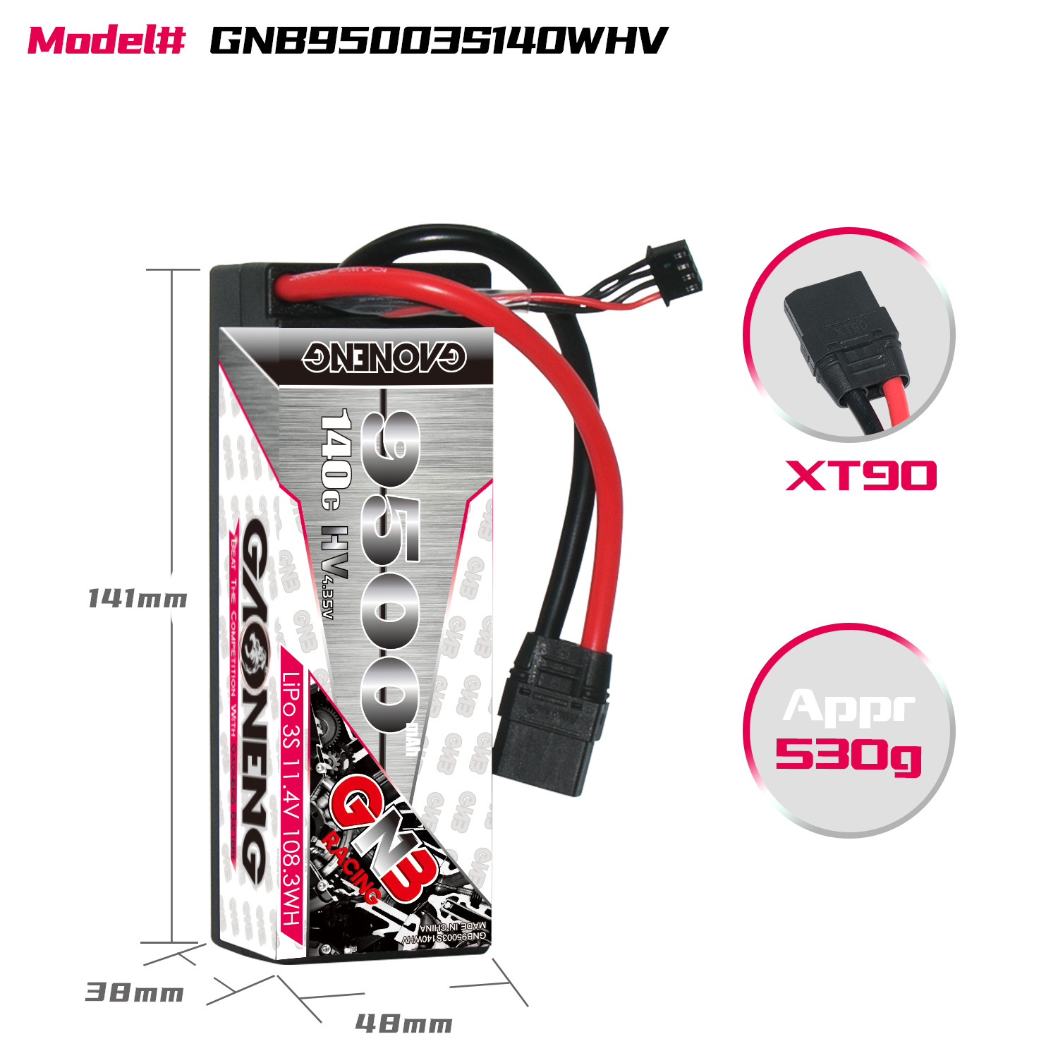 GNB 9500mAh 3S 11,4 V 140°C HV RC-LiPo-Akku mit Hartgehäuse für RC-Autos - Image 2