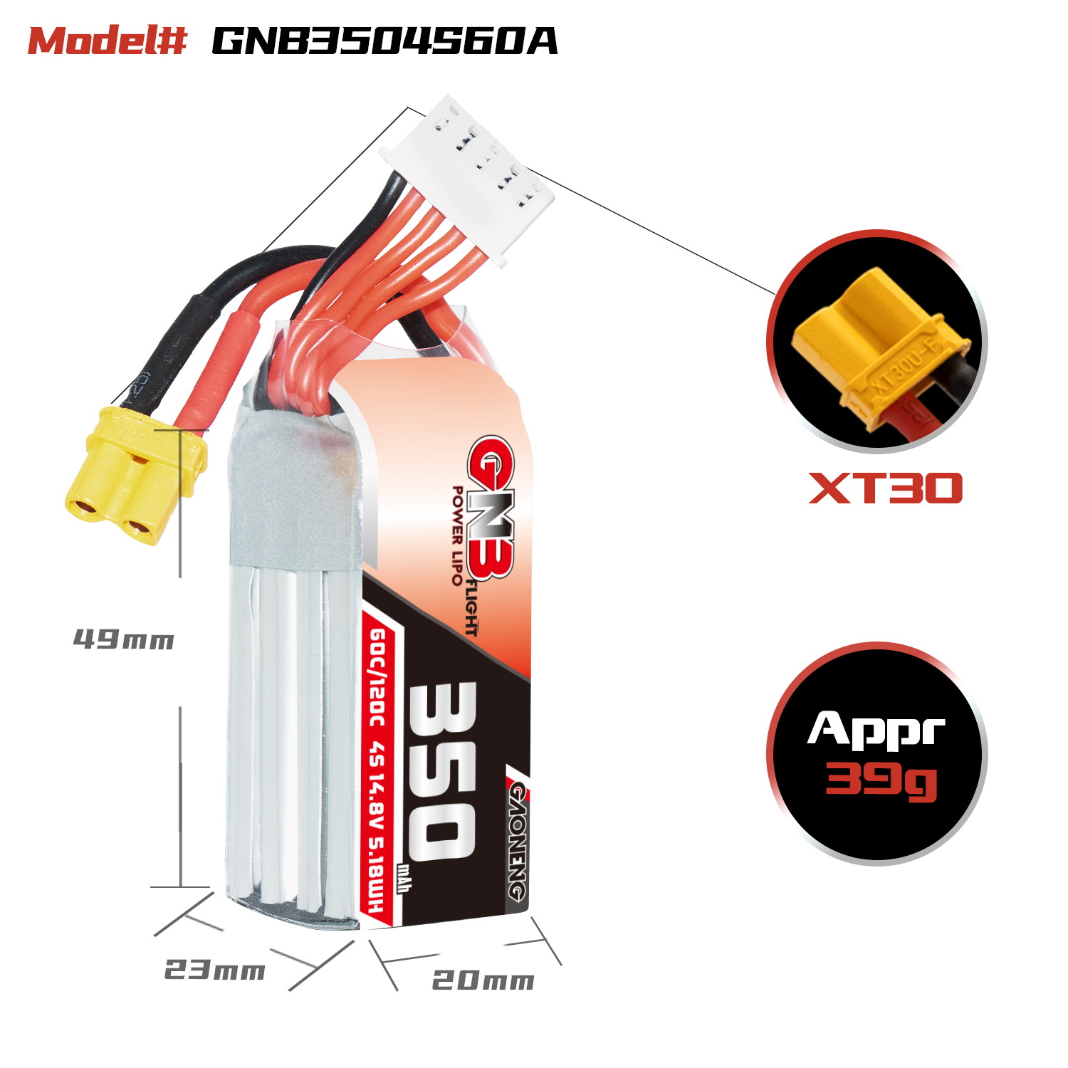 GNB High Energy 350 mAh 4S 14,8 V 60 C LiPo-Akku für FPV-Drohnen und Flugmodelle - Image 2