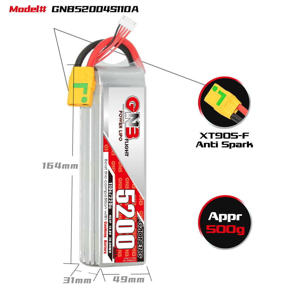 GNB High Energy 5200 mAh 4S 14,8 V 110°C LiPo-Akku für RC-Autos, Schiffe, Panzer und Hubschrauber - Image 2