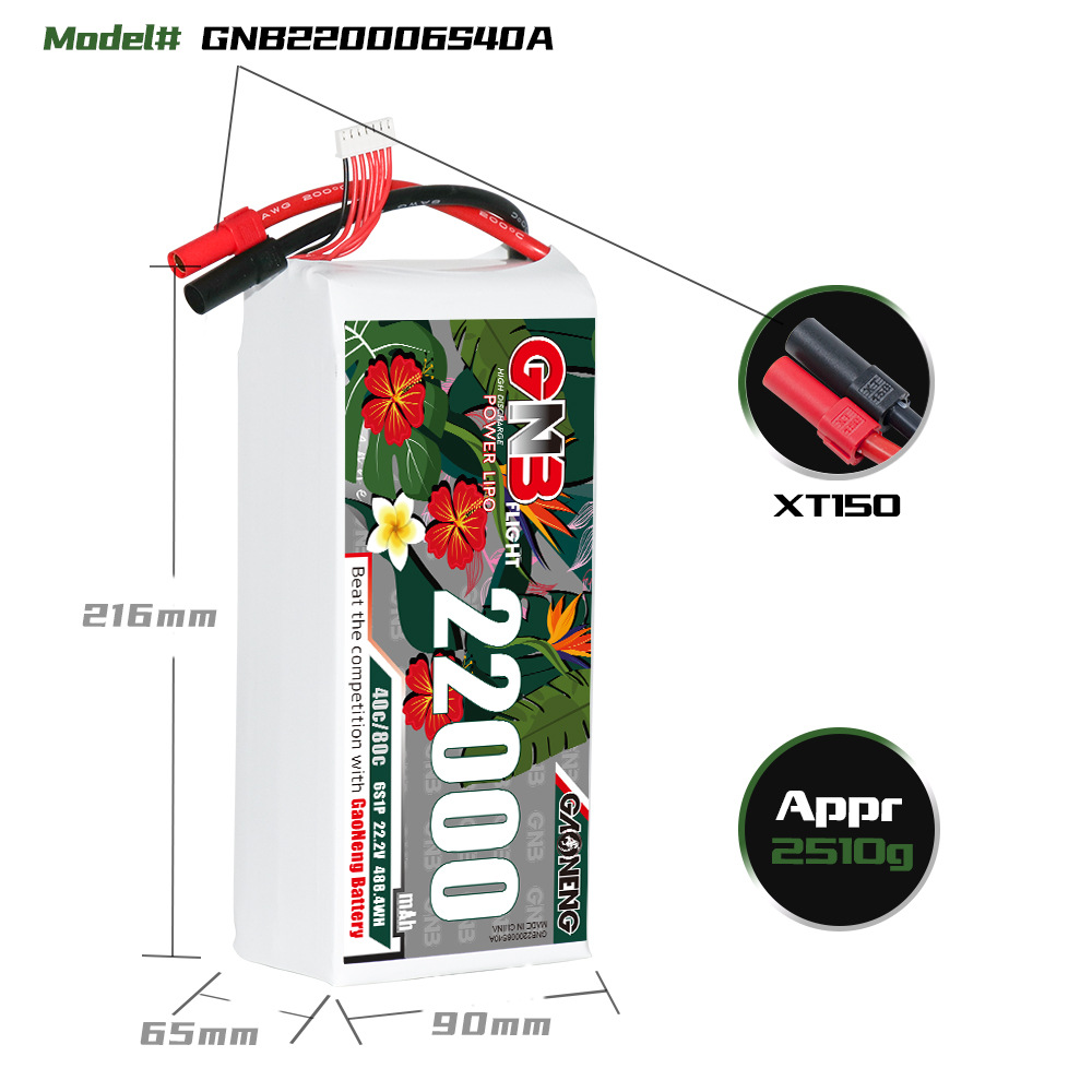 Акумулятор GNB High Energy 22000 мА·год 6S 40C 22,2 В типу LiPo з роз'ємом XT90 для моделей літаків та гелікоптерів - Image 2