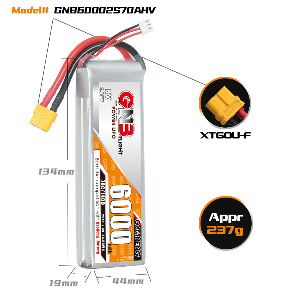 GNB High Energy 6000 mAh 2S 7,6 V 70C LiPoHV-Akku für RC-Autos, Schiffe und Flugzeuge - Image 2