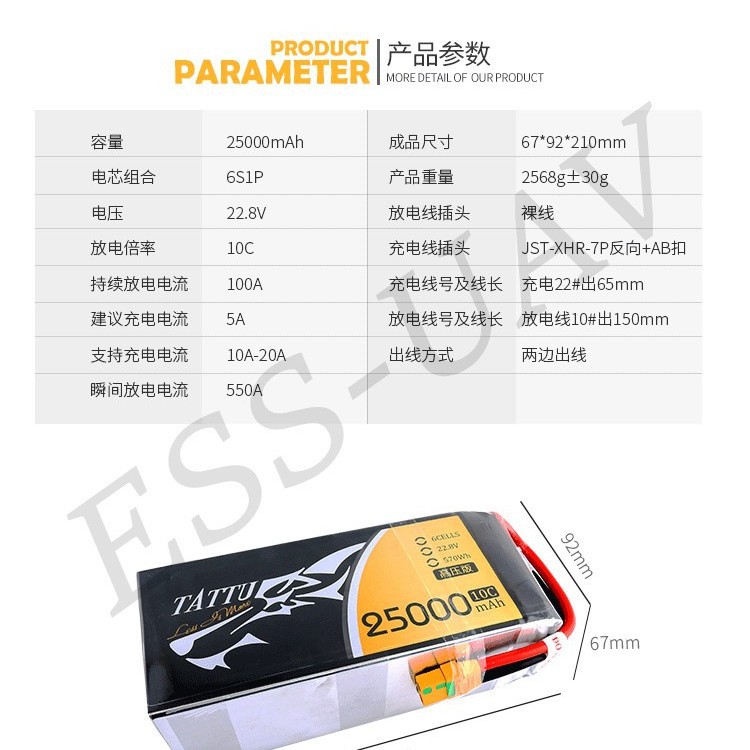 Grignard ACE Tattu Hochspannungs-Lipo-Akku mit 25000 mAh, 10C, 6S1P und 22,8 V – ideal für industrielle Pflanzenschutz- und Kartierungsdrohnen - Image 3