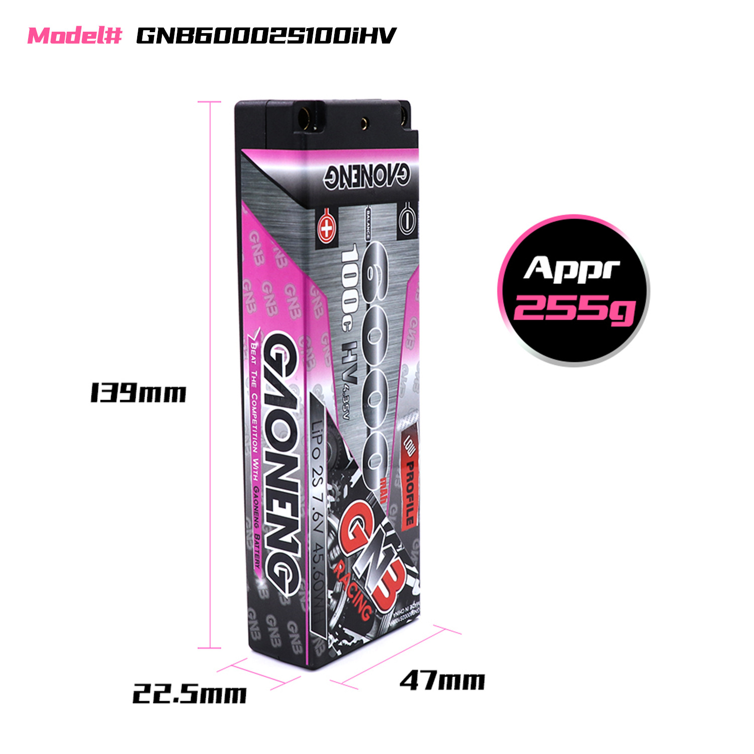 GNB Hochleistungs-Akku mit 6000 mAh, 2S, 7,6 V und 100 C für 1/10 RC-Rennmodelle GNB60002S100iHV - Image 2