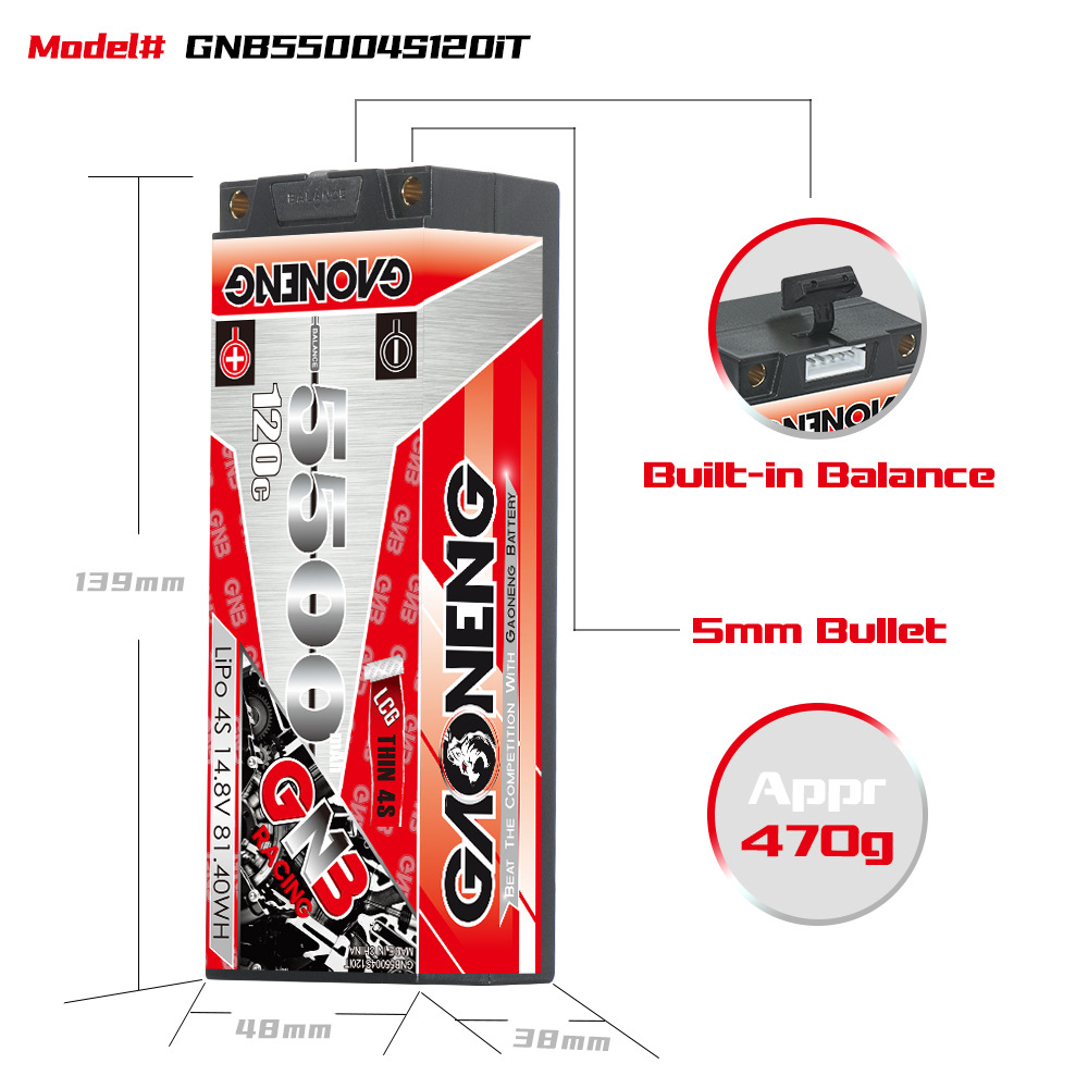 GNB High Energy 5500 mAh 4S 14,8 V 120 C LiPo-Akku für 1/8 RC-Rennwagen - Image 2