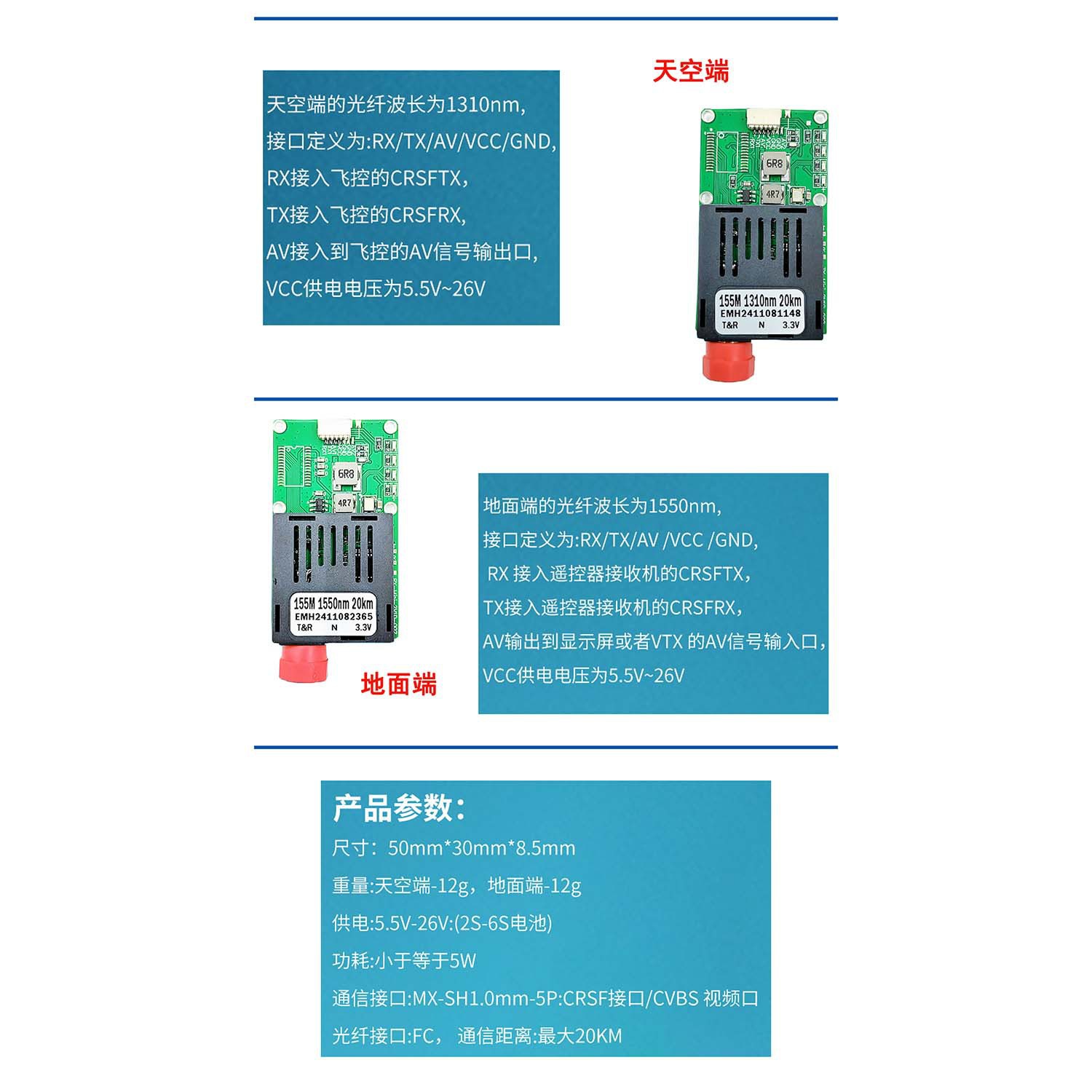 Drone Fiber Optic Module CVBS Video Plus TTL Optical Transceiver Aerial Ground End - Image 4