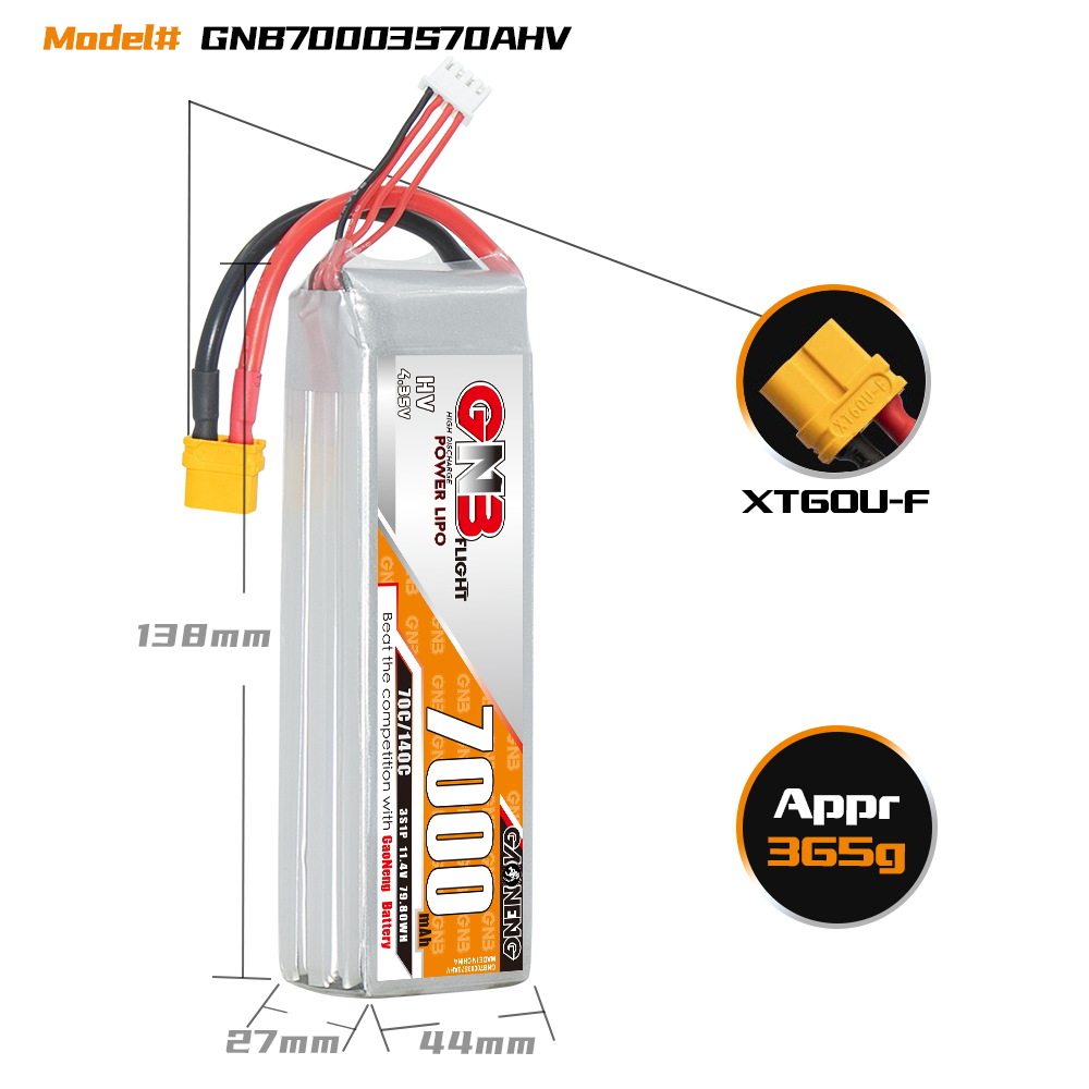 GNB High Energy 7000mAh 3S 11 4V 70C Lithium HV Battery for RC Car Boat Aircraft Model Toy - Image 2