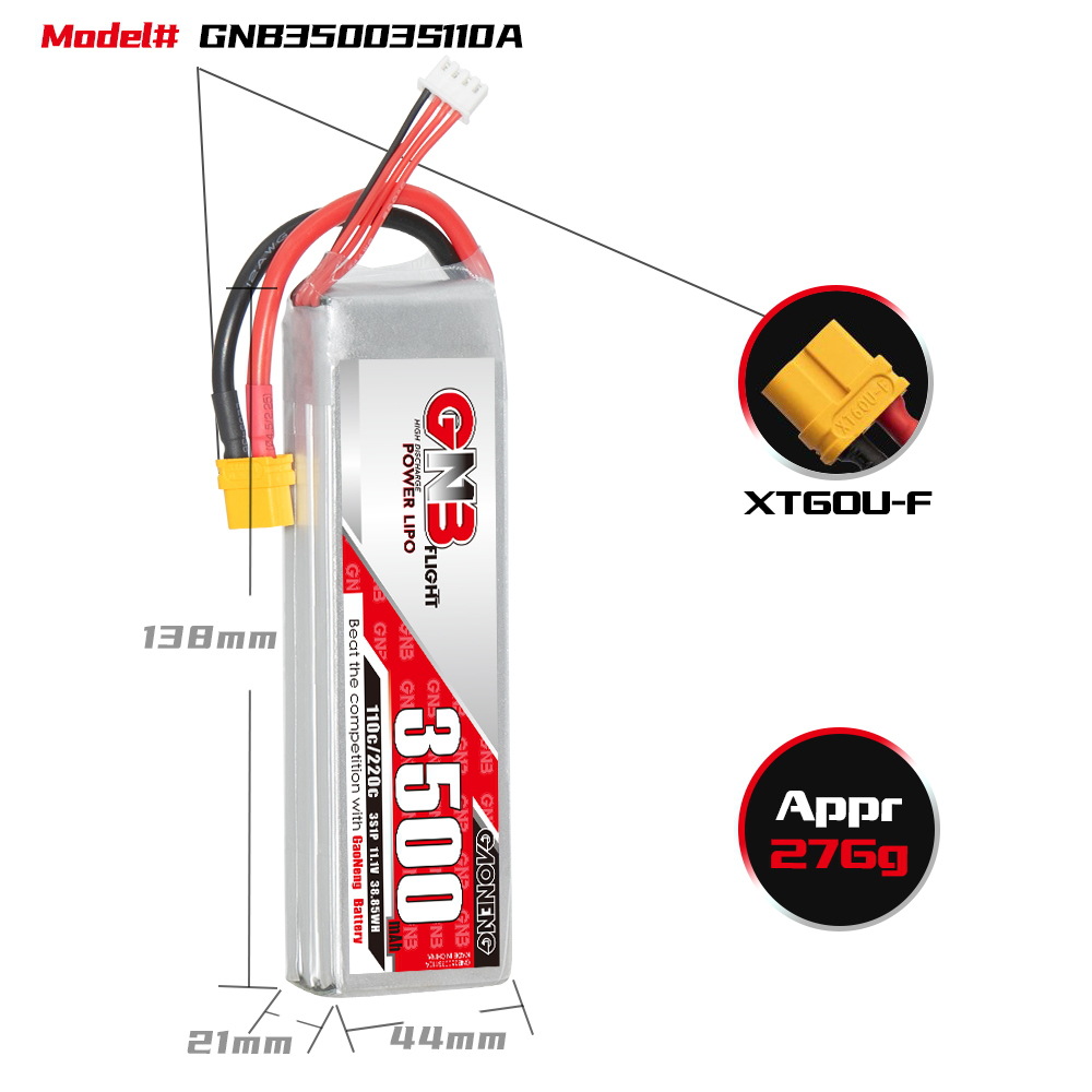GNB High Energy 3500mAh 3S 11.1V 110C LiPo Battery for Remote Control Drone FPV GAONENG - Image 2