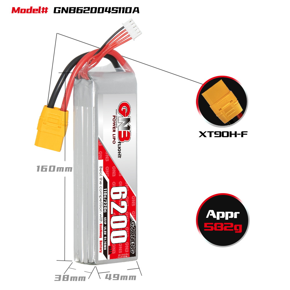 Аккумулятор GNB High Energy на 6200 мАч, 4S, 14,8 В, 110°C для квадрокоптеров FPV и моделей RC - Image 2