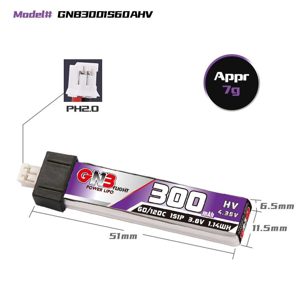 GNB High Energy 300 mAh 1S 3,8 V 60 C HV bürstenlose Lithium-Batterie für Flugmodelle und FPV-Drohnen - Image 2