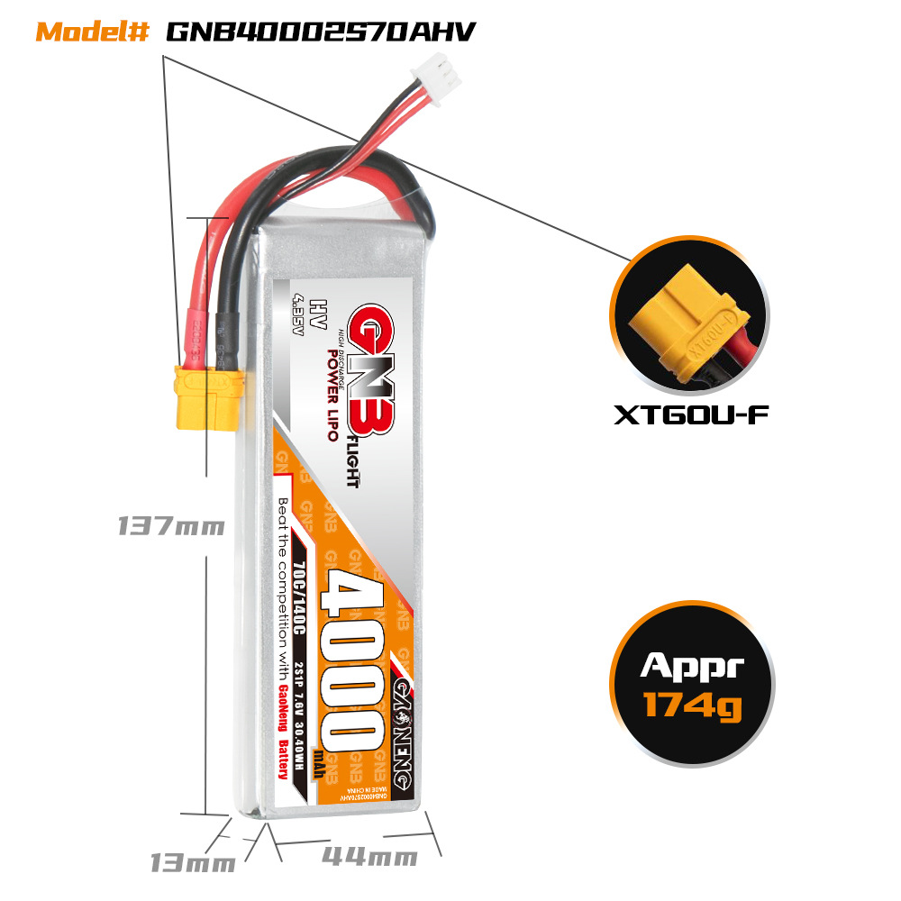 GNB Hochleistungs-Lipo-Akku mit 4000 mAh, 2S, 7,6 V und 70 C für RC-Autos und Modellschiffe - Image 2