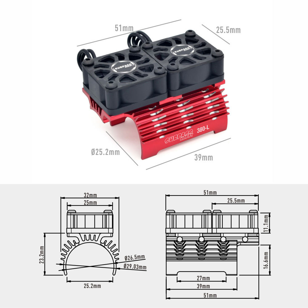 High Speed Dual Fan Motor Heatsink for 2838 2845 380 390 Motors Blue Aluminum Alloy RC Car - Image 2