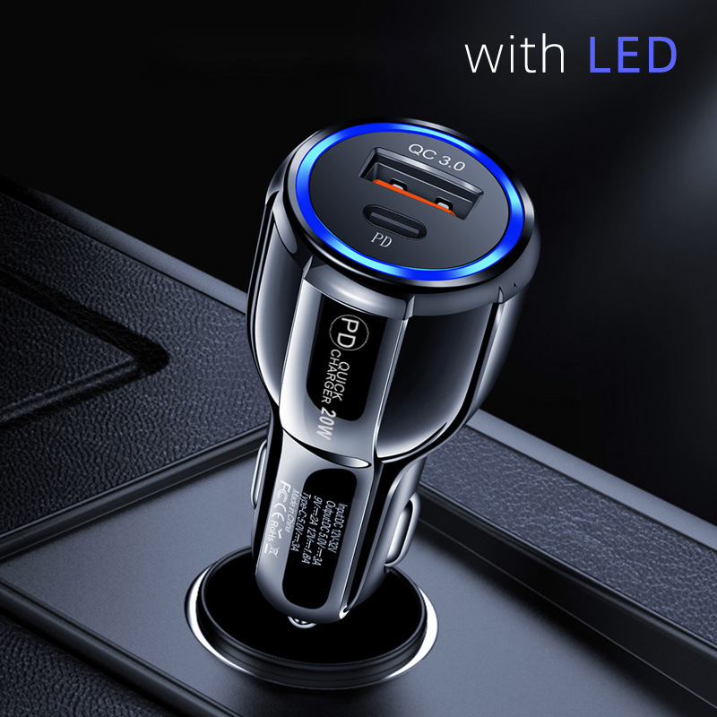New Cross-Border PD QC30 Super Fast Charging Car Charger Type C Dual USB Luminous Car Charger - Image 2