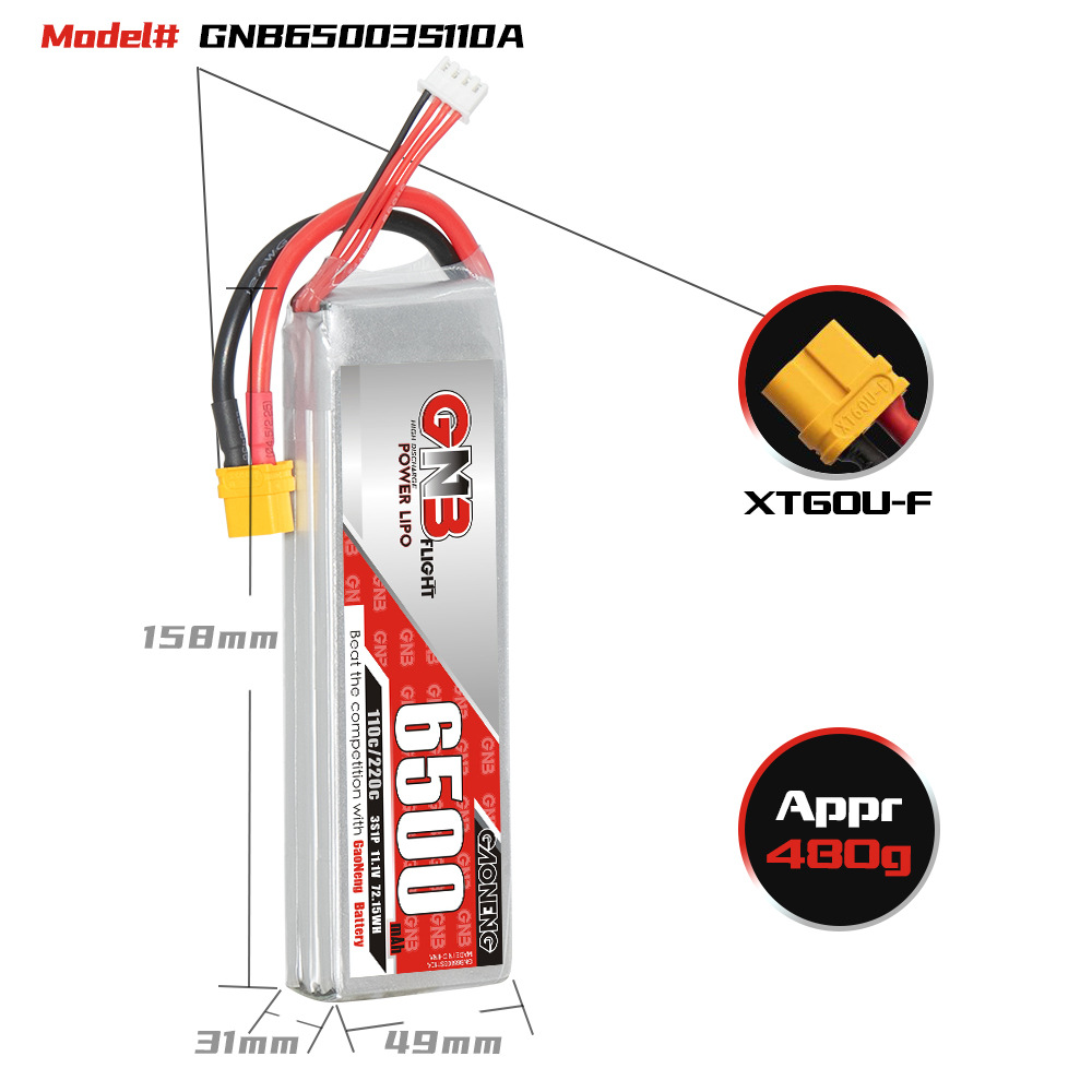 GNB Hochleistungs-LiPo-Akku mit 6500 mAh, 3S, 11,1 V und 110 C für RC-Drohnen und FPV-Modelle - Image 2
