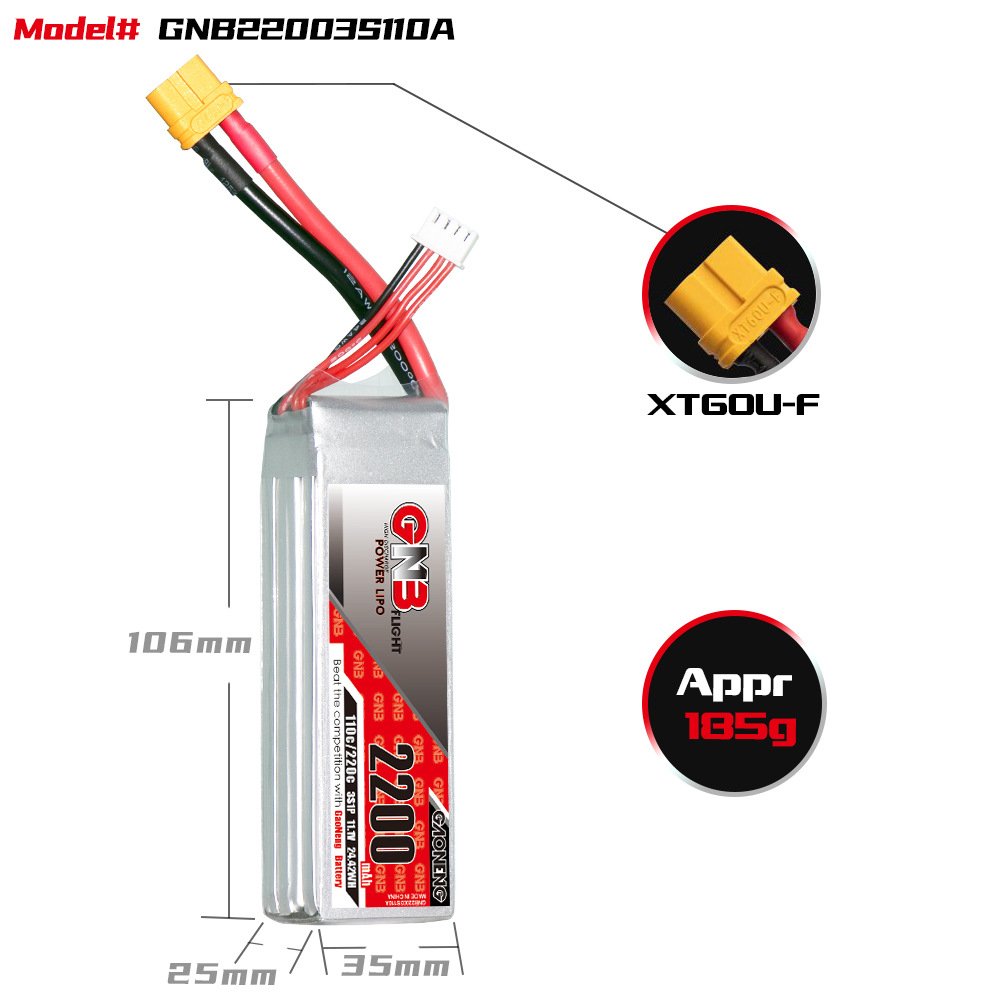 GAONENG GNB 2200mAh 3S 11,1V 110C LiPo-Akku für FPV-Renn-Drohnen und RC-Flugzeuge - Image 2