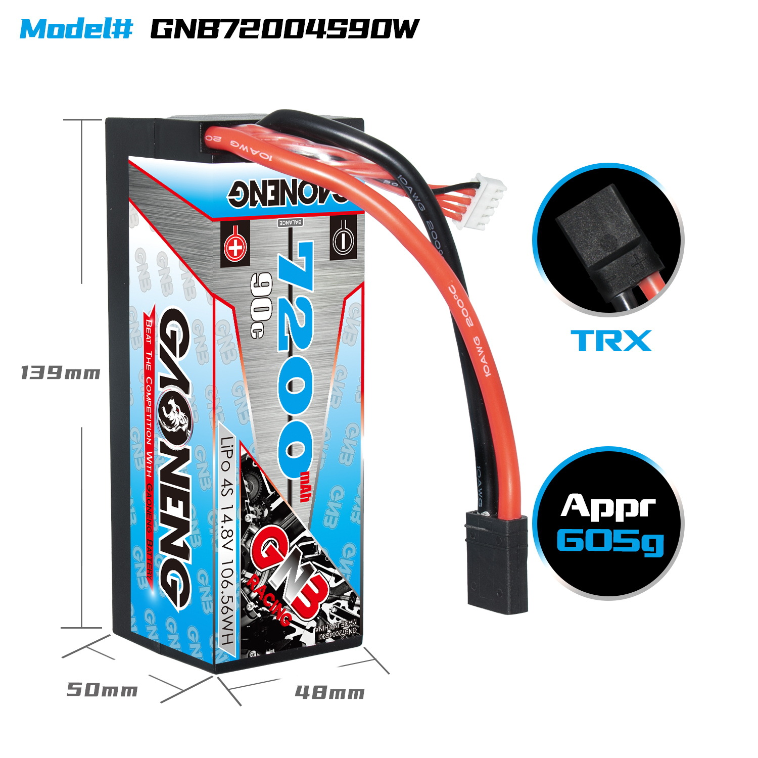 GNB High Energy 7200mAh 4S 14,8 V 90C Lithium-Batterie für 1/8 RC-Autos und -Panzer mit individuellem Stecker - Image 2