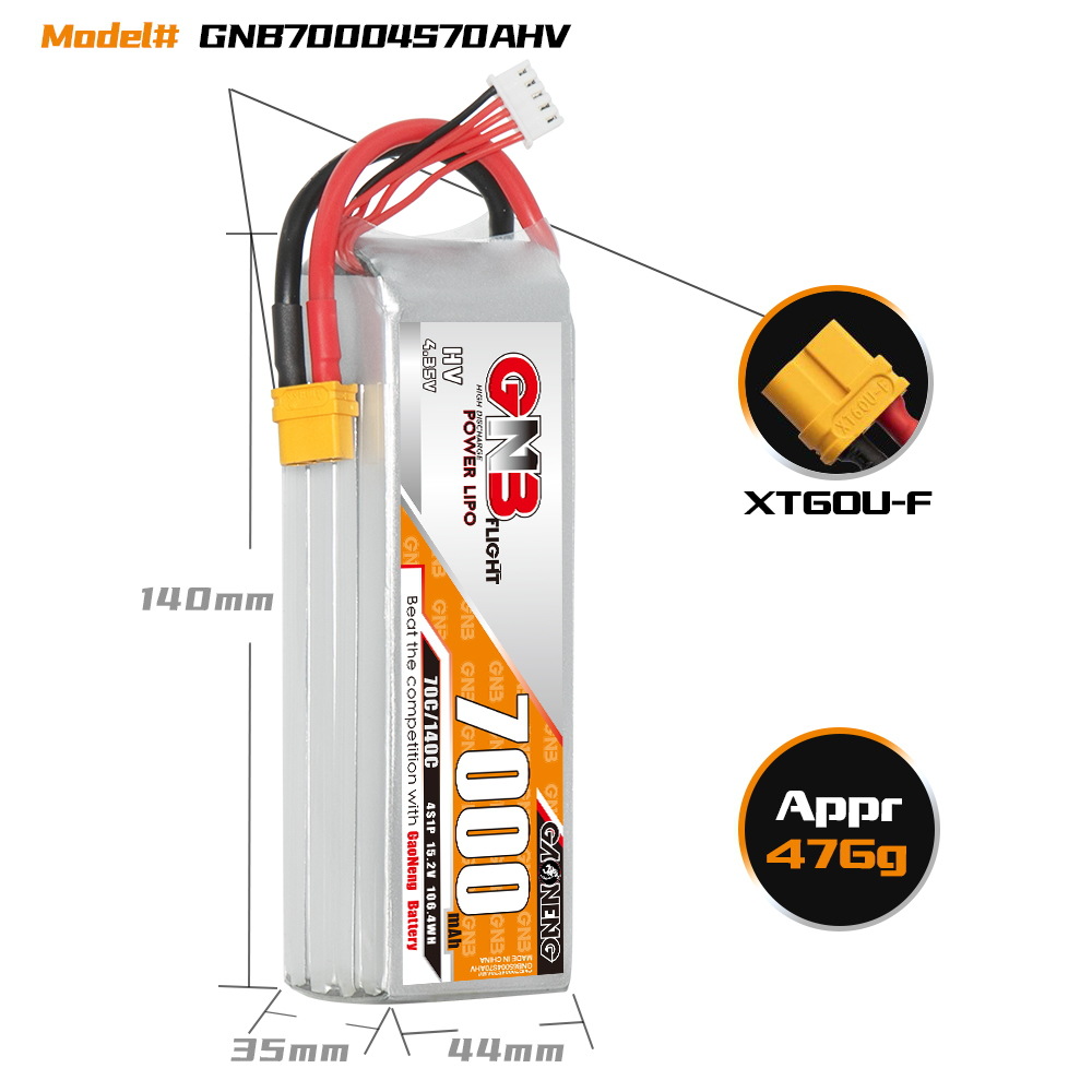 GNB High Energy 7000mAh 4S 152V 70C FPV HV RC Lipo Battery - Image 2