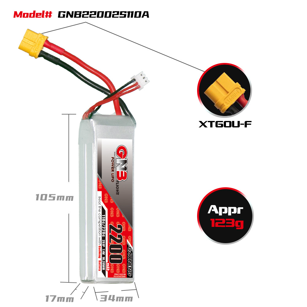 GNB High Energy 2200mAh 2S 7,4V 110C LiPo-Akku für FPV-Flugzeuge von GAONENG - Image 2
