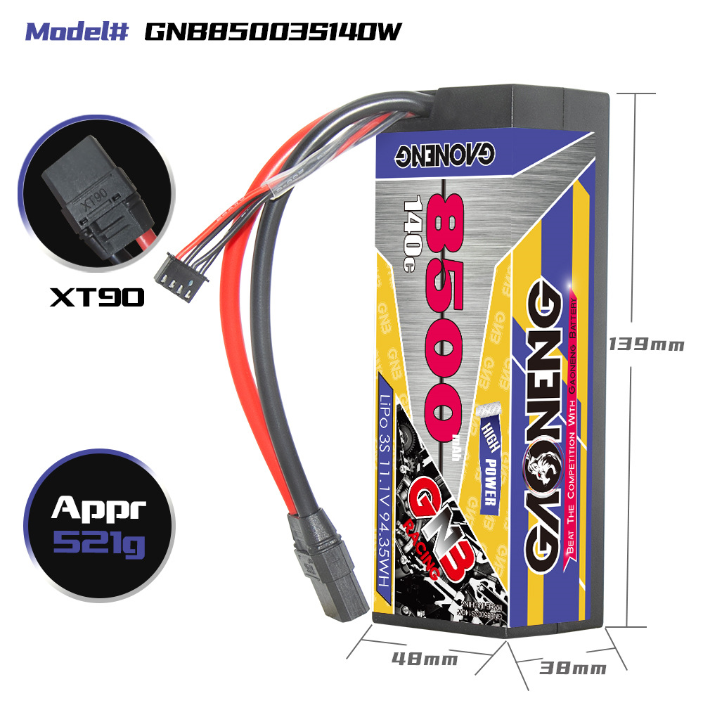 GNB High Energy 8500mAh 3S 11.1V 140°C LiPo-Akku für 1/10-Drift- und Big-Foot-Modelle GNB85003S140W - Image 2