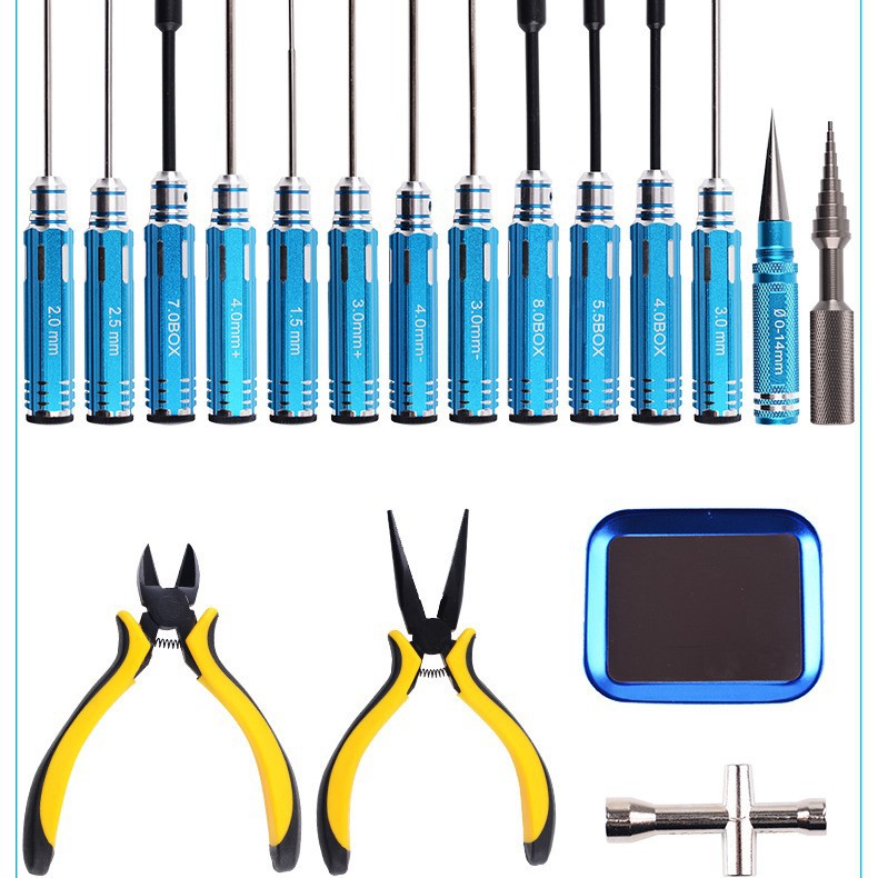 RC Remote Control Car Maintenance Tool Kit 18 Piece Hexagon Socket Cross Flat Bearing Screwdriver Set - Image 5