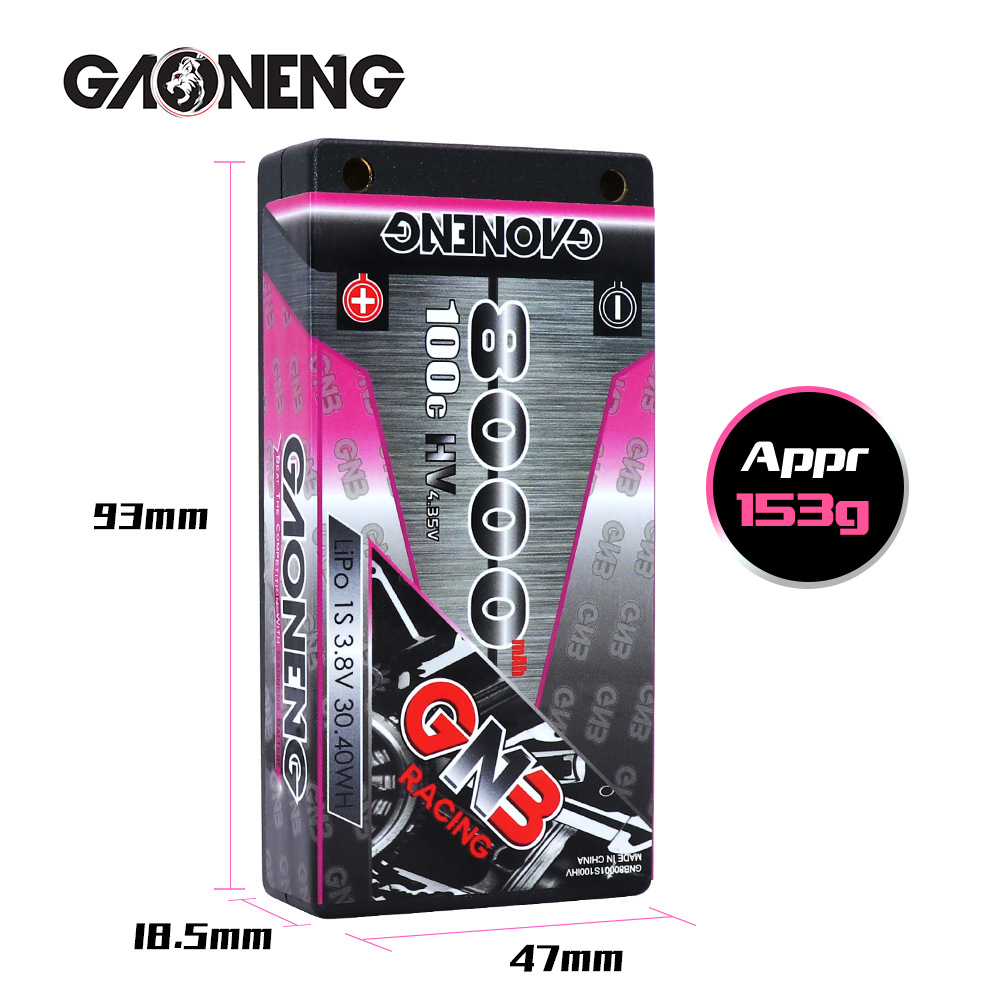 GNB High Energy 8000mAh 1S2P 3.8V 100C HV-Hartschalen-LiPo-Akku für RC-Autos - Image 2