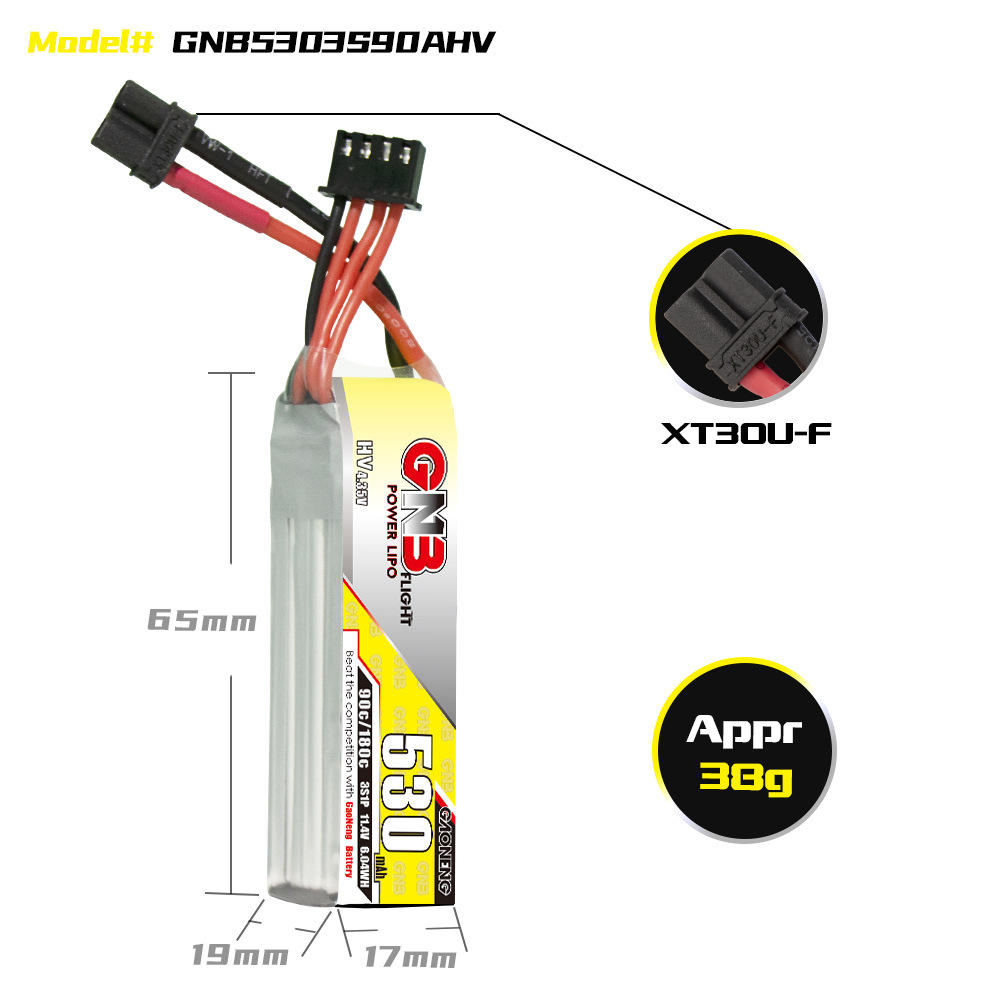 GNB 530mAh 3S 11.4V 90C HV LiPo Battery for FPV Drone GAONENG - Image 2